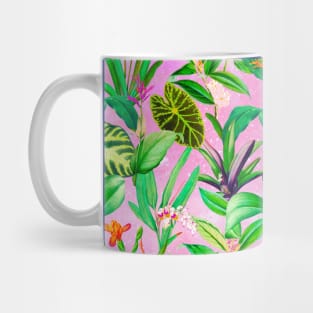 Stylish Tropical floral leaves and foliage botanical illustration, botanical pattern, tropical plants, pink leaves pattern over a Mug